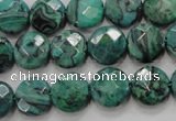 CPT232 15.5 inches 12mm faceted coin green picture jasper beads