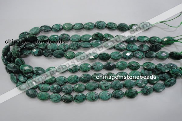 CPT237 15.5 inches 10*14mm faceted oval green picture jasper beads