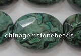 CPT243 15.5 inches 22*30mm faceted oval green picture jasper beads