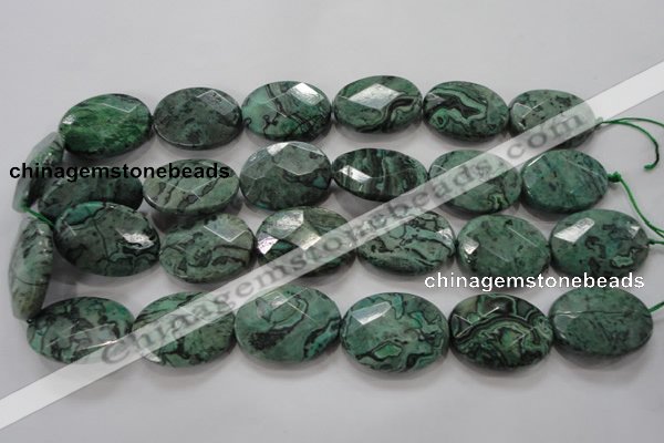 CPT243 15.5 inches 22*30mm faceted oval green picture jasper beads