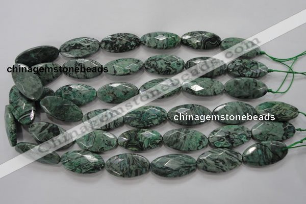 CPT245 15.5 inches 15*30mm faceted marquise green picture jasper beads