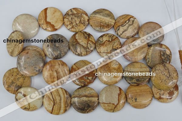 CPT260 15.5 inches 30mm flat round picture jasper beads wholesale