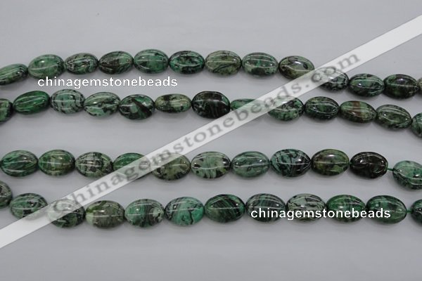 CPT318 15.5 inches 10*14mm oval green picture jasper beads