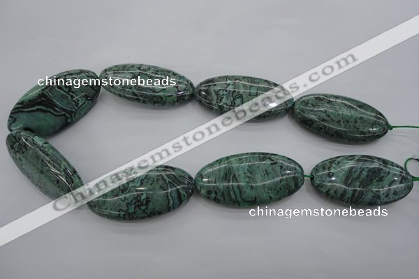 CPT324 15.5 inches 25*50mm oval green picture jasper beads