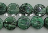 CPT328 15.5 inches 14mm flat round green picture jasper beads