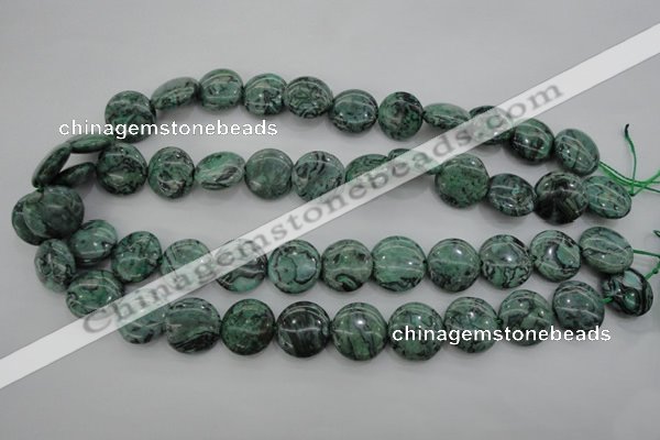 CPT329 15.5 inches 16mm flat round green picture jasper beads