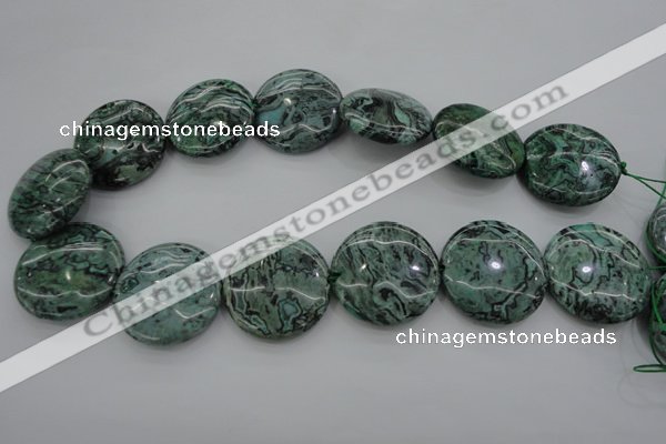 CPT333 15.5 inches 30mm flat round green picture jasper beads