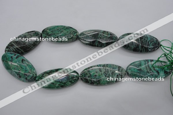 CPT341 15.5 inches 25*50mm faceted oval green picture jasper beads