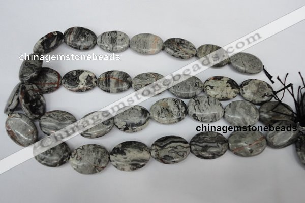 CPT356 15.5 inches 18*25mm oval grey picture jasper beads