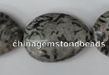 CPT358 15.5 inches 22*30mm flat teardrop grey picture jasper beads