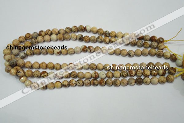 CPT502 15.5 inches 8mm faceted round picture jasper beads wholesale