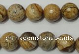 CPT504 15.5 inches 12mm faceted round picture jasper beads wholesale