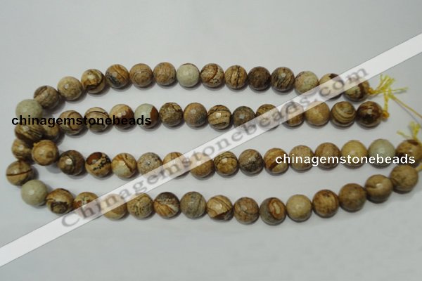 CPT504 15.5 inches 12mm faceted round picture jasper beads wholesale