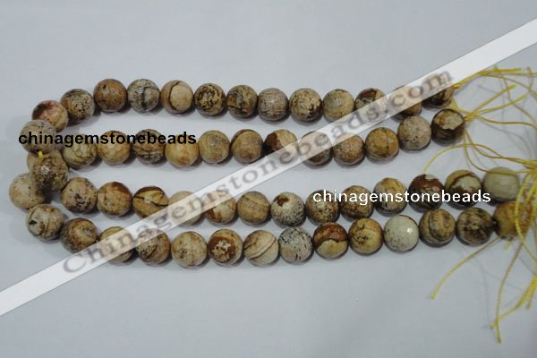 CPT505 15.5 inches 14mm faceted round picture jasper beads wholesale