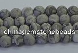 CPT570 15.5 inches 4mm round matte grey picture jasper beads