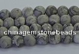 CPT570 15.5 inches 4mm round matte grey picture jasper beads