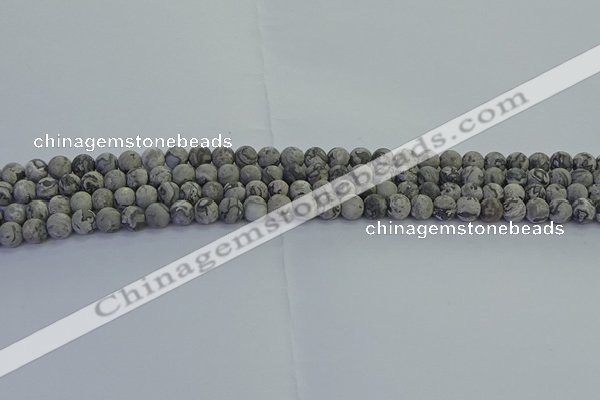 CPT570 15.5 inches 4mm round matte grey picture jasper beads