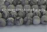 CPT571 15.5 inches 6mm round matte grey picture jasper beads