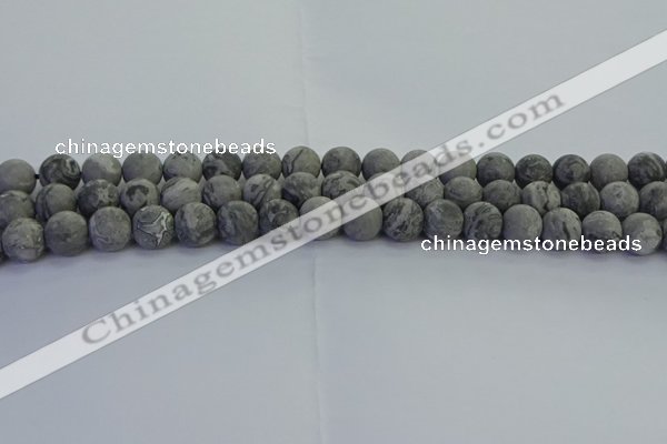 CPT572 15.5 inches 8mm round matte grey picture jasper beads