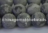 CPT574 15.5 inches 12mm round matte grey picture jasper beads