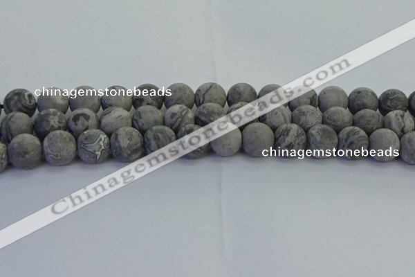 CPT574 15.5 inches 12mm round matte grey picture jasper beads