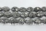 CPT580 18*25mm - 20*28mm faceted octagonal grey picture jasper beads