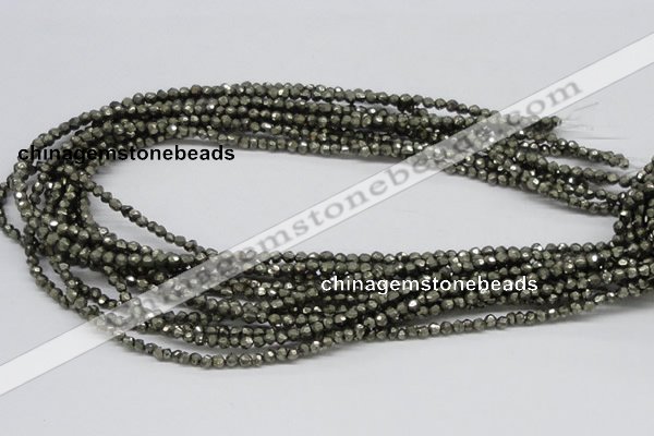 CPY03 16 inches 4mm faceted round pyrite gemstone beads wholesale