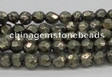 CPY04 16 inches 6mm faceted round pyrite gemstone beads wholesale