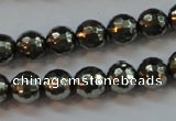 CPY106 15.5 inches 6mm faceted round pyrite gemstone beads wholesale