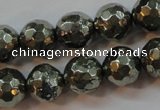 CPY107 15.5 inches 8mm faceted round pyrite gemstone beads wholesale
