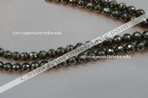 CPY107 15.5 inches 8mm faceted round pyrite gemstone beads wholesale