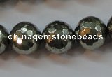 CPY108 15.5 inches 10mm faceted round pyrite gemstone beads wholesale