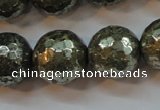 CPY109 15.5 inches 12mm faceted round pyrite gemstone beads wholesale