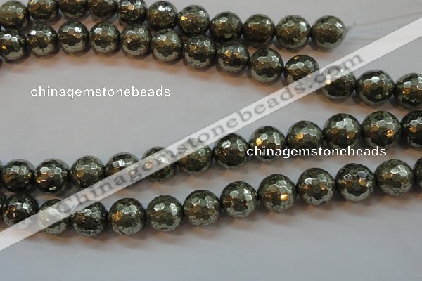 CPY109 15.5 inches 12mm faceted round pyrite gemstone beads wholesale