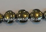 CPY163 15.5 inches 15mm carved flower pyrite gemstone beads wholesale