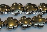 CPY164 15.5 inches 16mm carved flower pyrite gemstone beads wholesale