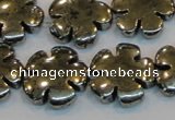 CPY165 15.5 inches 20mm carved flower pyrite gemstone beads wholesale