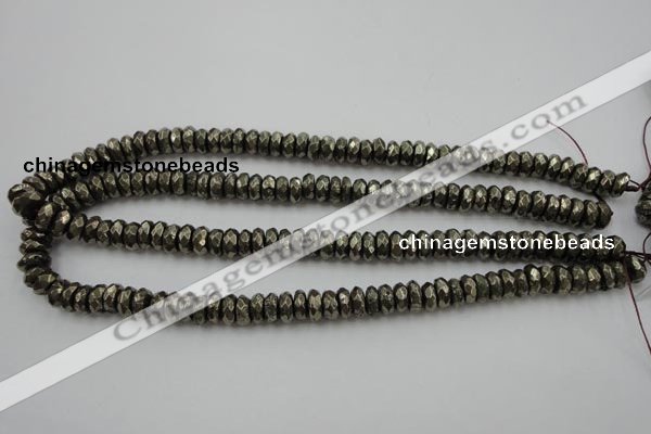 CPY216 15.5 inches 4*10mm faceted rondelle pyrite gemstone beads