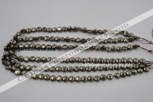 CPY220 15.5 inches 8mm flat round pyrite gemstone beads wholesale