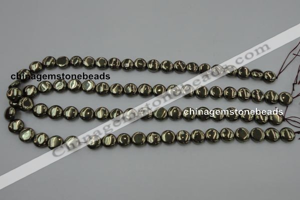 CPY221 15.5 inches 10mm flat round pyrite gemstone beads wholesale