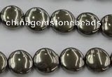 CPY222 15.5 inches 12mm flat round pyrite gemstone beads wholesale
