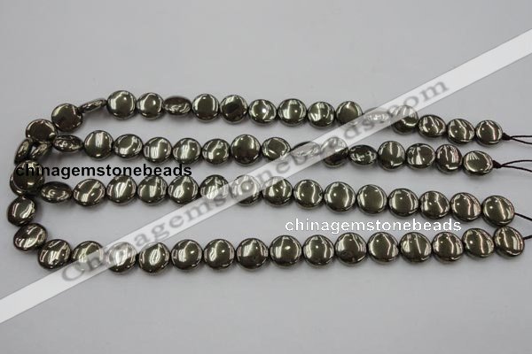 CPY222 15.5 inches 12mm flat round pyrite gemstone beads wholesale