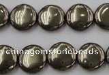 CPY223 15.5 inches 14mm flat round pyrite gemstone beads wholesale