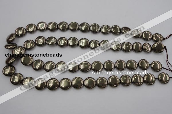 CPY223 15.5 inches 14mm flat round pyrite gemstone beads wholesale