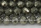 CPY265 15.5 inches 4mm faceted round pyrite gemstone beads