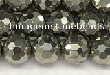 CPY266 15.5 inches 6mm faceted round pyrite gemstone beads