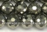 CPY267 15.5 inches 8mm round faceted pyrite gemstone beads