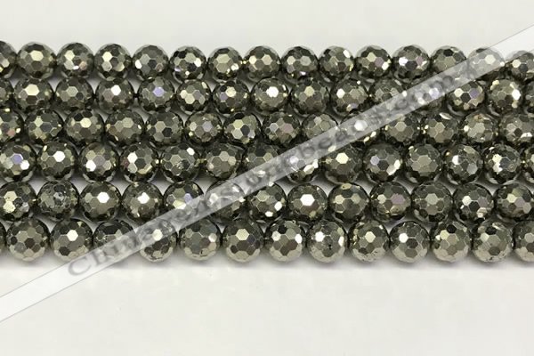 CPY267 15.5 inches 8mm round faceted pyrite gemstone beads