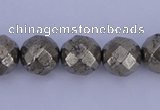 CPY29 16 inches 8mm faceted round pyrite gemstone beads wholesale