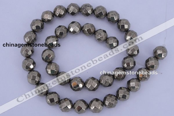 CPY30 16 inches 10mm faceted round pyrite gemstone beads wholesale